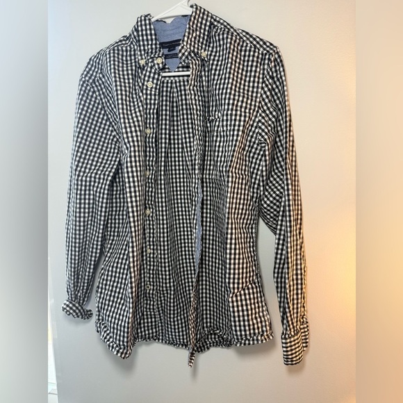 Tommy Hilfiger Black and White Checkered Casual Button Down Shirt - Picture 1 of 5